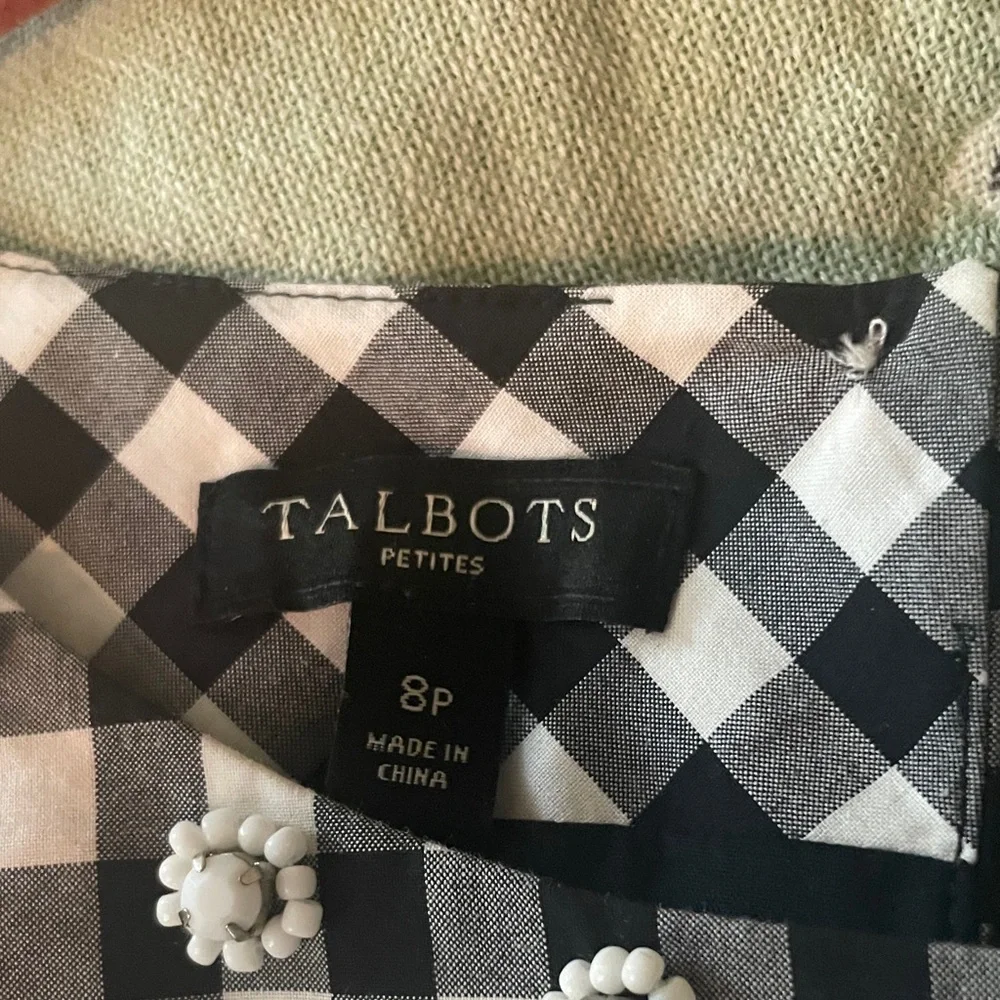 Talbots Black & White Gingham Sleeveless Shell with Embellished Neckline - Picture 6 of 8